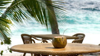 fresh coconut ready to drink on a tropical beach